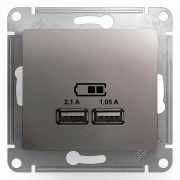 Зарядка USB 5В/2100мА 2х5В/1050мА механизм SE Glossa, платина