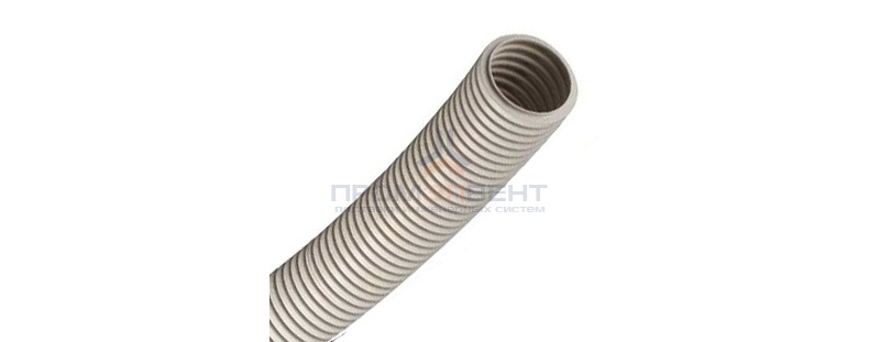 Труба ПВХ гибкая гофр. д.20мм, лёгкая с протяжкой, цвет серый [бухта 50м]